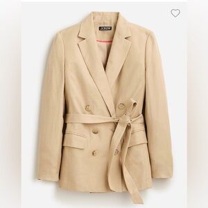 J. Crew Double Breasted Blazer Jacket in Tan Chelsea Linen Cupro Blend, Size 14
